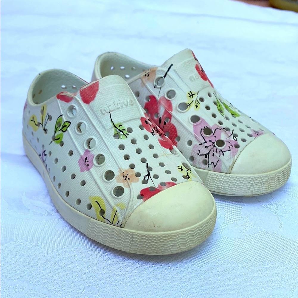 Native Kids Sneakers White with Pink, Red, Green Floral Print